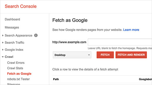screenshot of Fetch as Google function