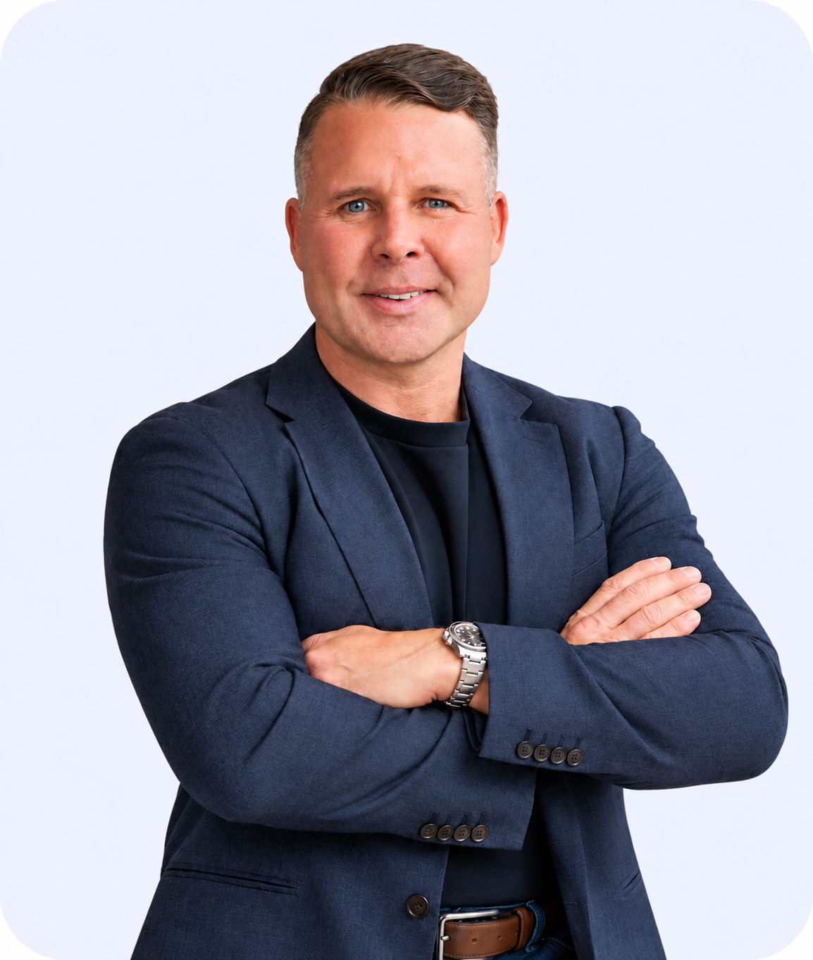 Leadership - Navy Blazer Portrait on Pale Blue